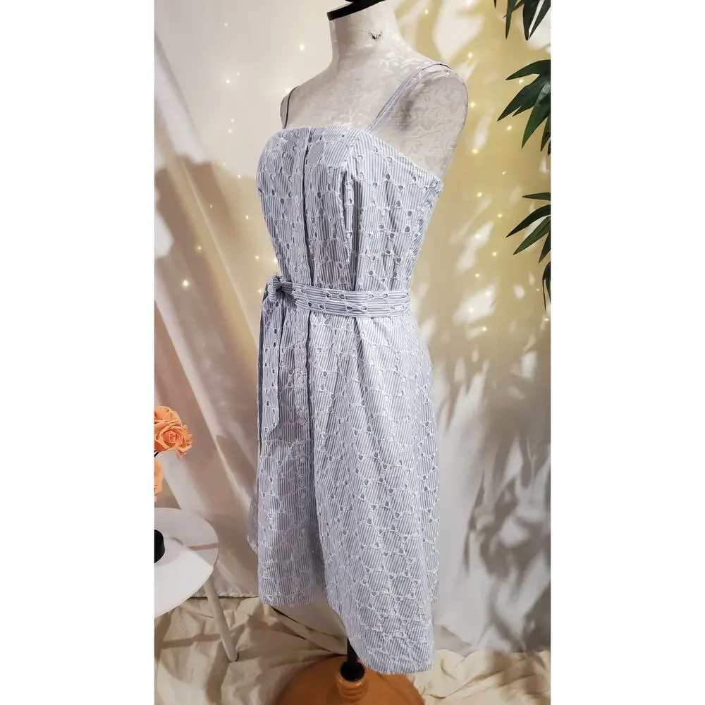 Banana Republic Eyelet Striped Button Tie Waist Convertible Sundress Size 6